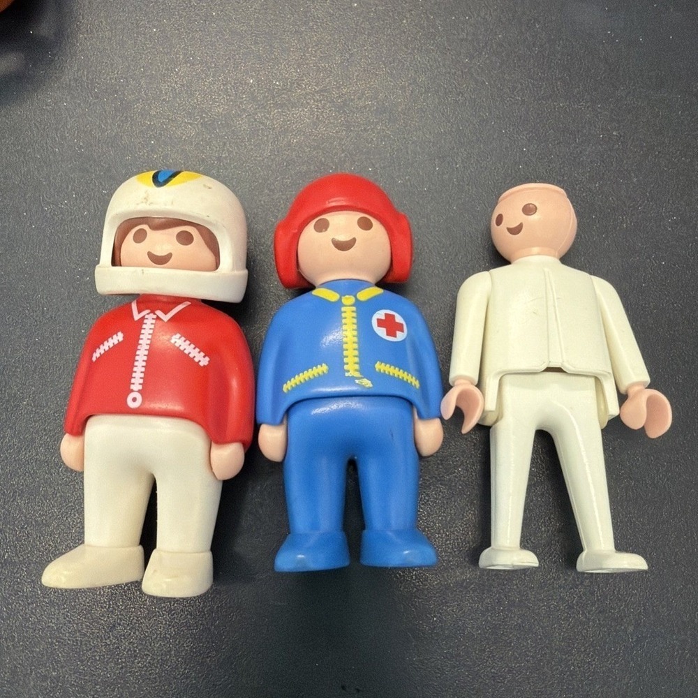 Playmobil Geobra Vintage Figure Lot‎ Of 3 Boy Air Rescue Worker Spidan Racer +